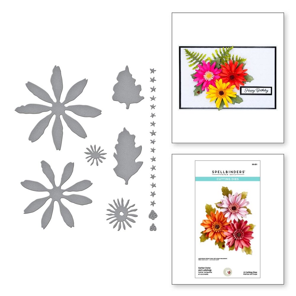 Spellbinders Gerber Daisy and Ladybugs Etched Dies (S5-531)