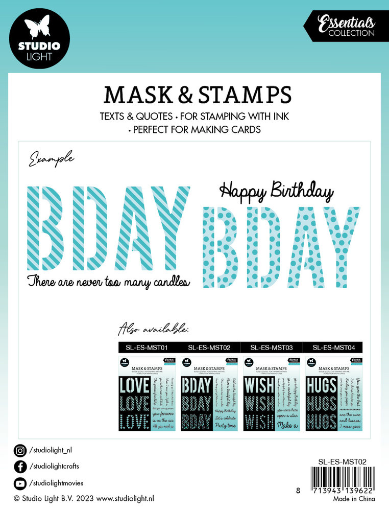 Studio Light Bday Sentiments Essentials Mask & Stamp (SL-ES-MST02) (OUTLET)