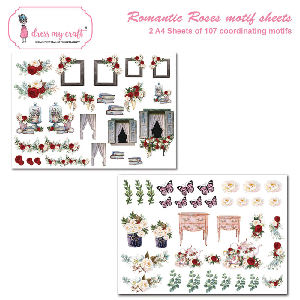 Dress My Craft Romantic Roses A4 Motif Sheets (2pcs) (DMCP2300) (OUTLET)
