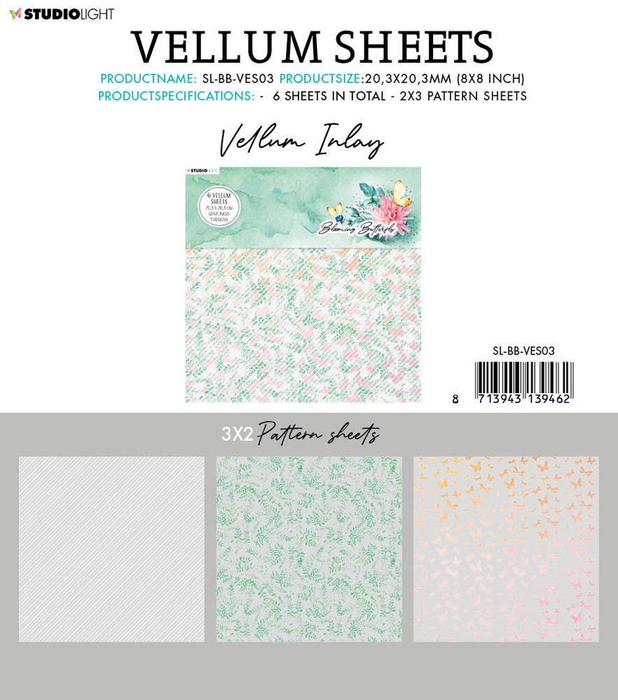 Studio Light Blooming Butterfly Vellum 8x8 Inch Sheets (6pcs) (SL-BB-VES03) (OUTLET) Studio Light Blooming Butterfly Vellum 8x8 Inch Sheets (6pcs) (SL-BB-VES03) (OUTLET)