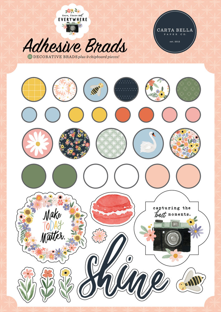 Carta Bella Here There And Everywhere Adhesive Brads (CBHTE308020) (OUTLET)
