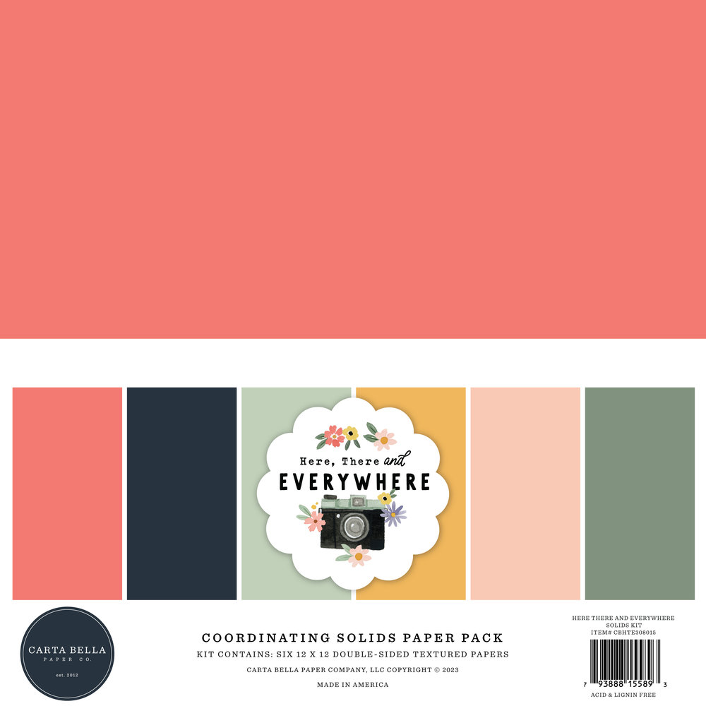 Carta Bella Here There And Everywhere 12x12 Inch Coordinating Solids Paper Pack (CBHTE308015) (OUTLET)