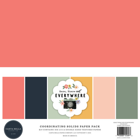 Carta Bella Here There And Everywhere 12x12 Inch Coordinating Solids Paper Pack (CBHTE308015) (OUTLET)