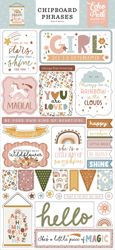 Echo Park Dream Big Little Girl Chipboard Phrases (DBG305022) (DISCONTINUED)