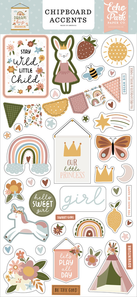Echo Park Dream Big Little Girl Chipboard Accents (DBG305021) (DISCONTINUED)