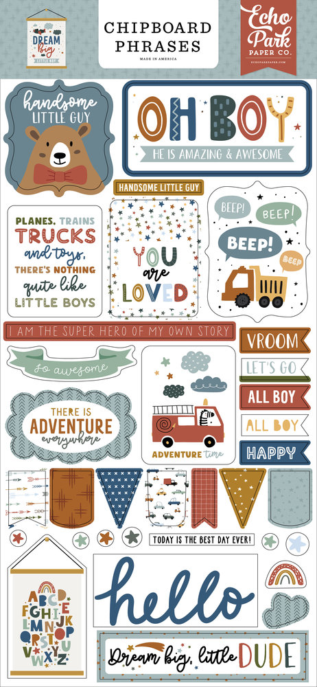Echo Park Dream Big Little Boy Chipboard Phrases (DBB304022) (DISCONTINUED)
