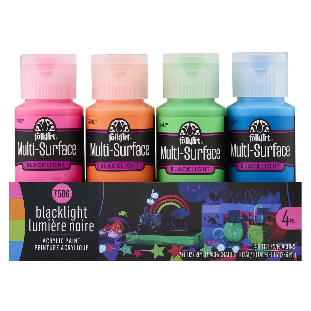 Folkart Multi-Surface Neon Blacklight Paint Set 4x2 fl oz (7506) Folkart Multi-Surface Neon Blacklight Paint Set 4x2 fl oz (7506)