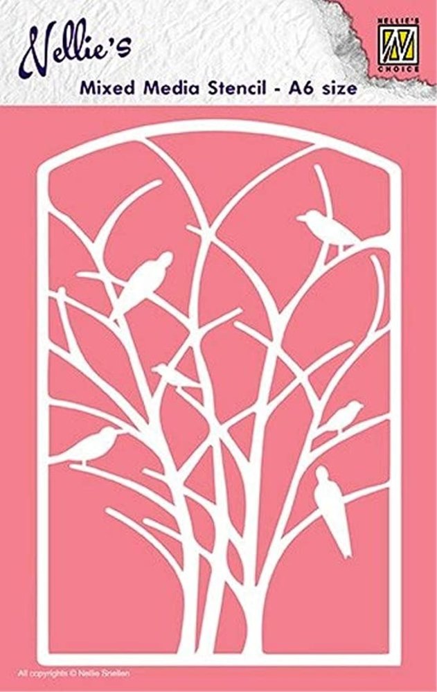 Nellie Snellen Mixed Media Stencil A6 Frame with Birds in Tree (MMSA6-003) (DISCONTINUED) Nellie Snellen Mixed Media Stencil A6 Frame with Birds in Tree (MMSA6-003) (DISCONTINUED)