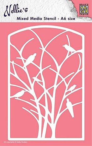 Nellie Snellen Mixed Media Stencil A6 Frame with Birds in Tree (MMSA6-003) (DISCONTINUED) Nellie Snellen Mixed Media Stencil A6 Frame with Birds in Tree (MMSA6-003) (DISCONTINUED)