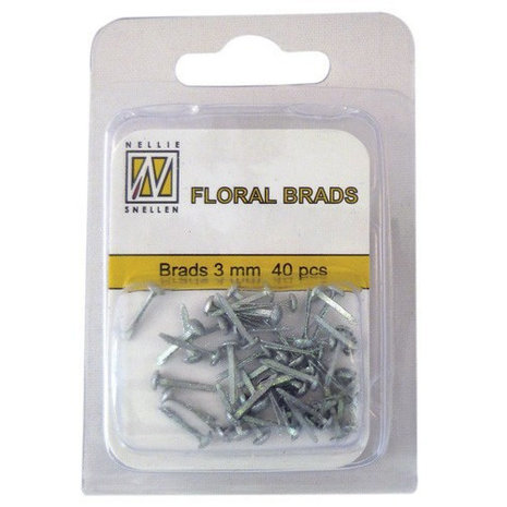 Nellie Snellen Floral Glitter Brads 3mm Silver (40pcs) (FLP-GB-011) (OUTLET)