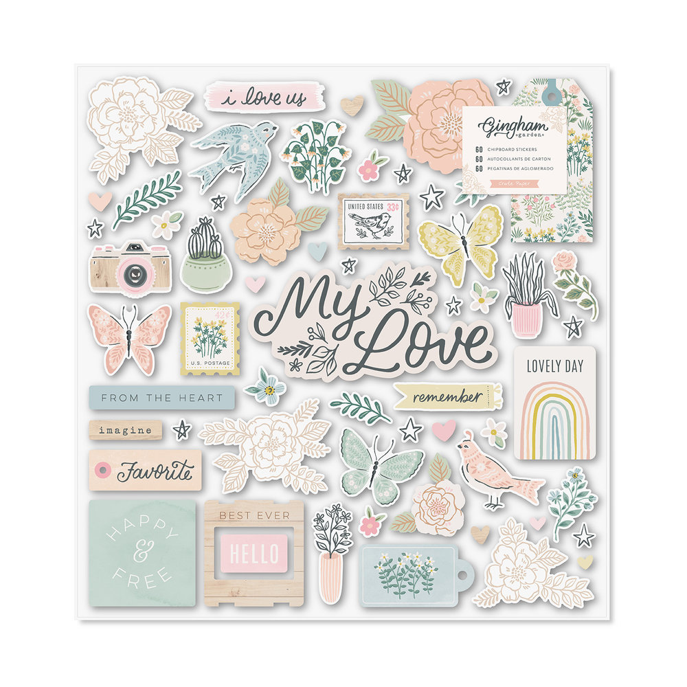 American Crafts Crate Paper Gingham Garden 12x12 Inch Chipboard Stickers (60pcs) (34014012) (OUTLET) American Crafts Crate Paper Gingham Garden 12x12 Inch Chipboard Stickers (60pcs) (34014012) (OUTLET)