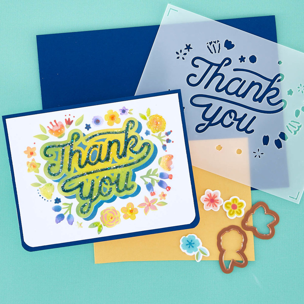 Spellbinders Floral Thank You Stencil and Die Bundle (BD-0752) (OUTLET) Spellbinders Floral Thank You Stencil and Die Bundle (BD-0752) (OUTLET)