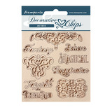Stamperia Magic Forest Decorative Chips Writing And Plates (SCB162) (DISCONTINUED)