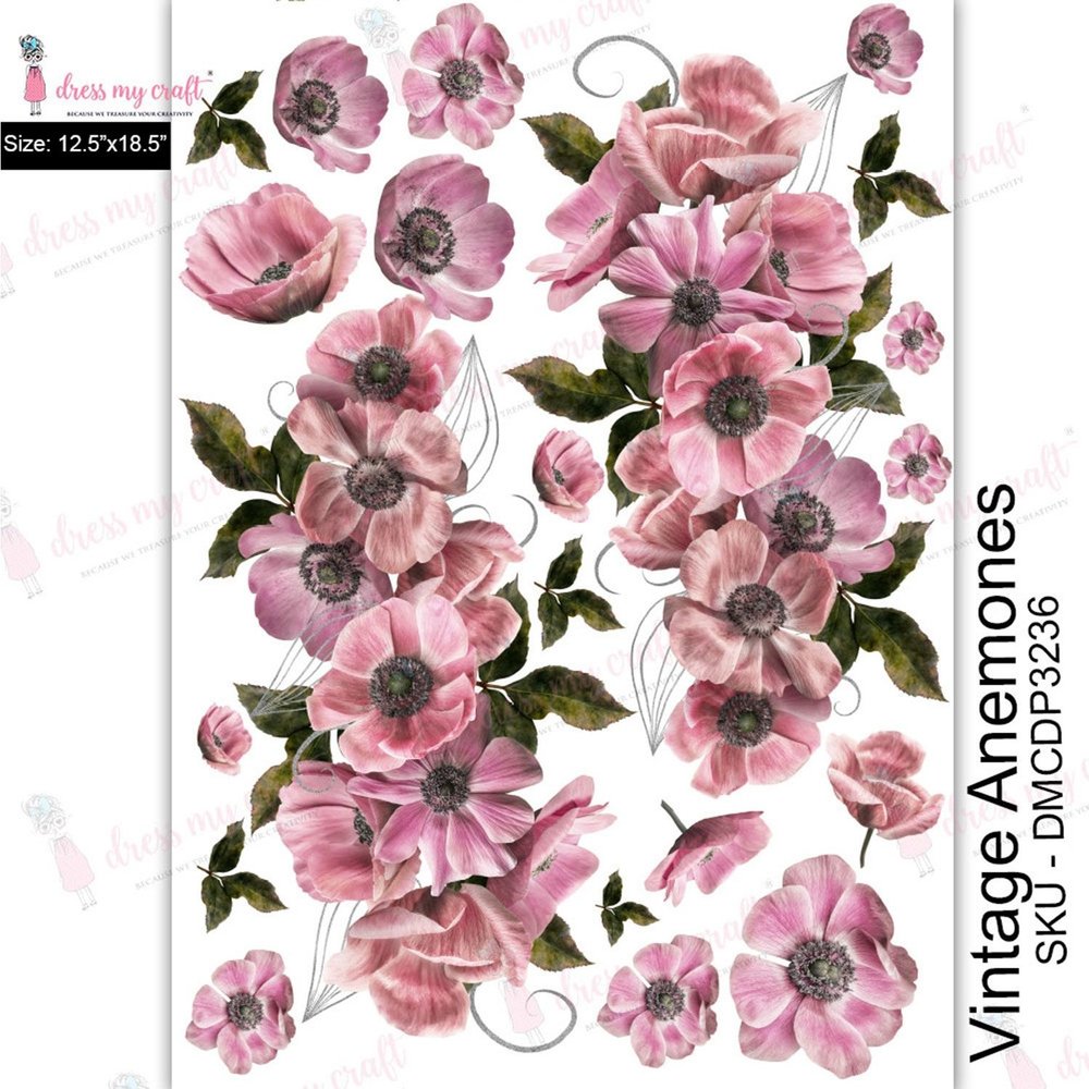 Dress My Craft Transfer Me 12.5x18.5 Inch Vintage Anemones (DMCDP3236) (OUTLET)