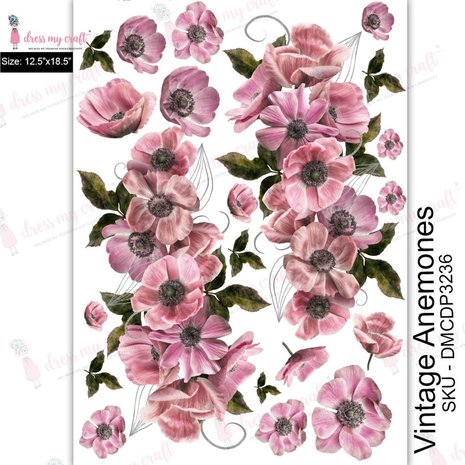 Dress My Craft Transfer Me 12.5x18.5 Inch Vintage Anemones (DMCDP3236) (OUTLET)
