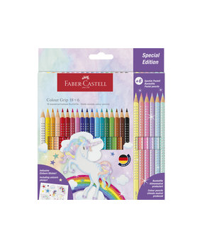 Faber Castell Colour Grip Water-soluble & Sparkle Pastel Pencils (Inc. Unicorn Stickers) (18+6spc) (FC-201543)