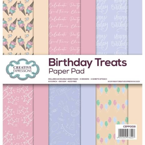 Creative Expressions Birthday Treats 8x8 Inch Paper Pad (CEPP0018) (OUTLET)