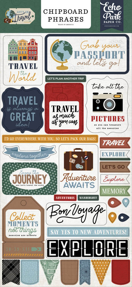 Echo Park Let's Go Travel Chipboard Phrases (LGT310022) (DISCONTINUED)
