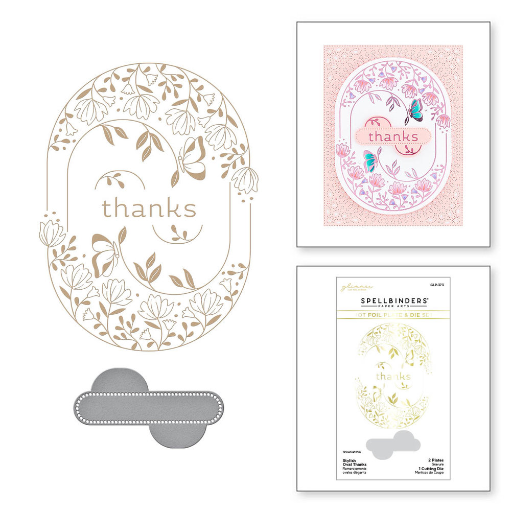 Spellbinders Stylish Oval Thanks Glimmer Hot Foil Plate & Die Set (GLP-373) (OUTLET) Spellbinders Stylish Oval Thanks Glimmer Hot Foil Plate & Die Set (GLP-373) (OUTLET)