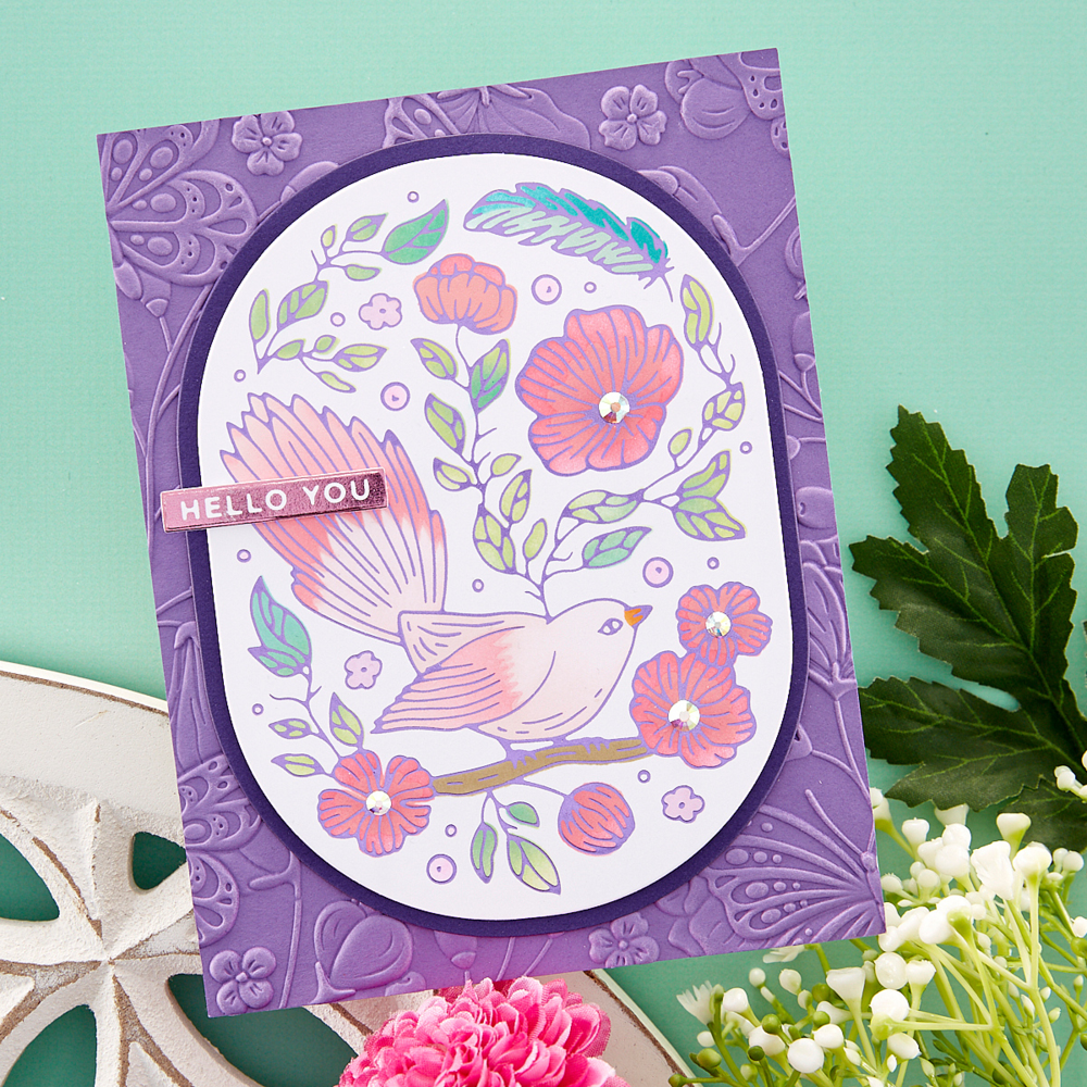 Spellbinders Stylish Oval Floral Bird Glimmer Hot Foil Plate (GLP-375) (OUTLET)