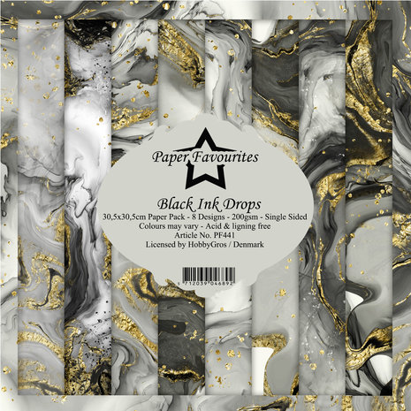 Paper Favourites Black Ink Drops 12x12 Inch Paper Pack (PF441)