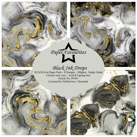 Paper Favourites Black Ink Drops 12x12 Inch Paper Pack (PF441)