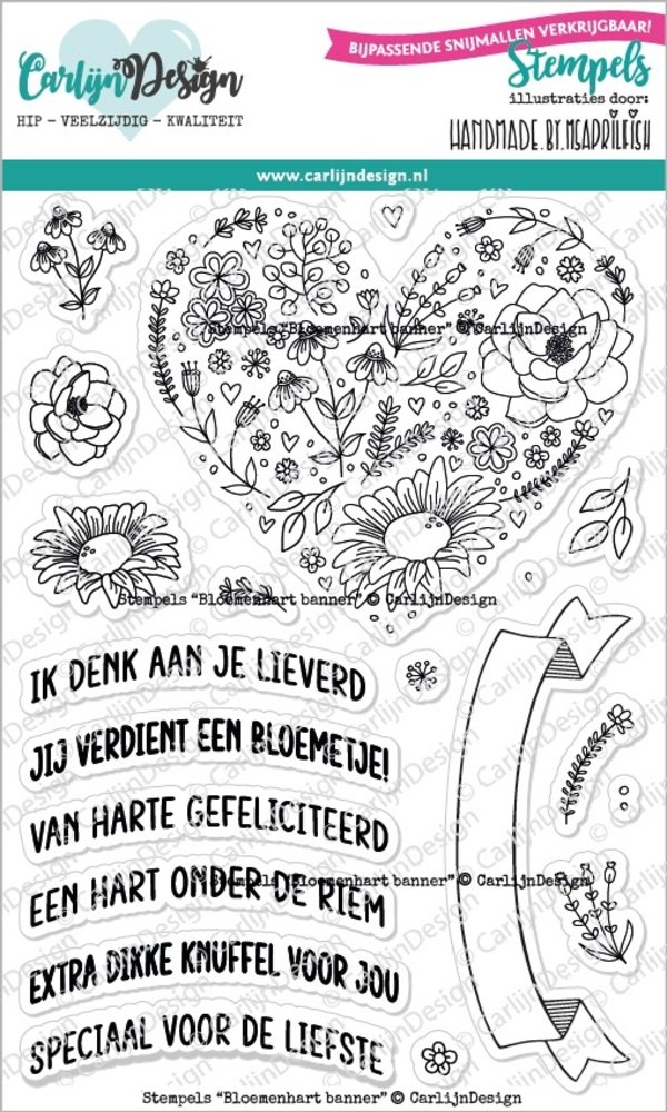 CarlijnDesign Bloemenhart Banner Stempels (CDST-0100) (DISCONTINUED)