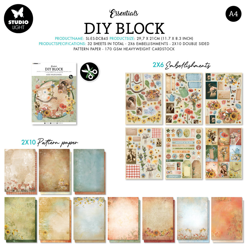 Studio Light Aged Wildflowers DIY Block (SL-ES-DCB45) (OUTLET) Studio Light Aged Wildflowers DIY Block (SL-ES-DCB45) (OUTLET)