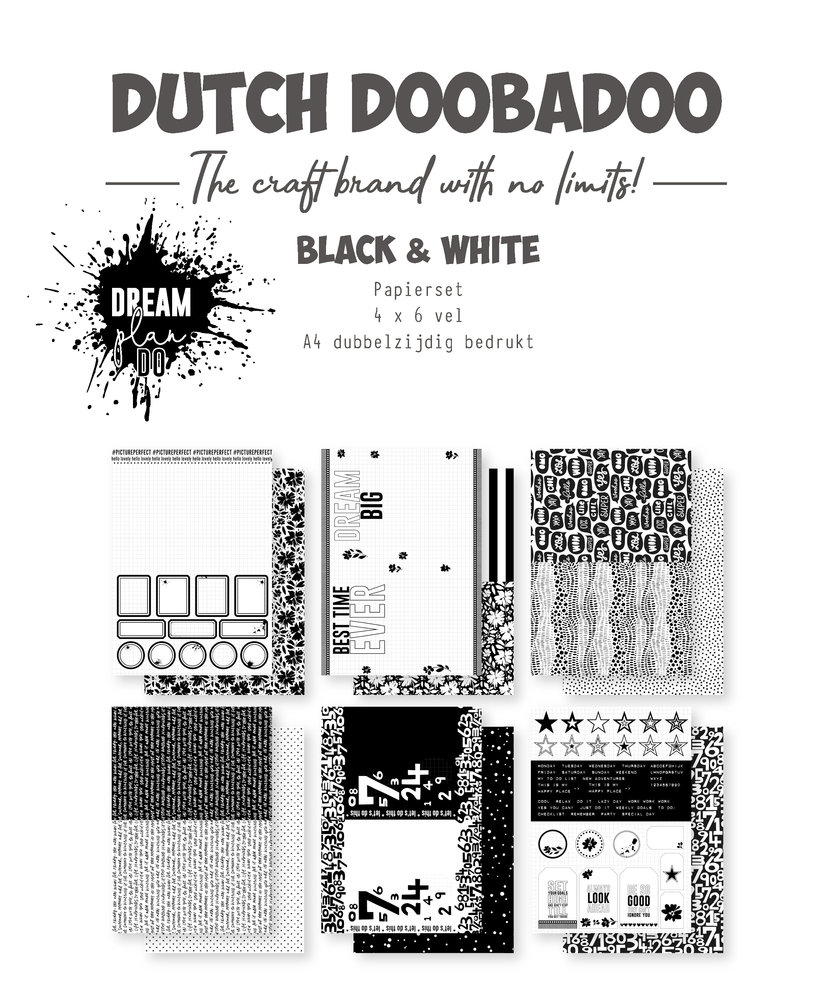 Dutch Doobadoo Paper Set A4 Black & White Dream Plan Do (4x6pcs) (473.005.042) (OUTLET) Dutch Doobadoo Paper Set A4 Black & White Dream Plan Do (4x6pcs) (473.005.042) (OUTLET)