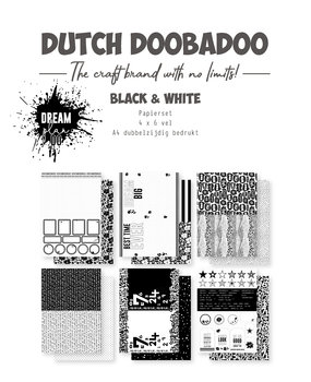 Dutch Doobadoo Paper Set A4 Black & White Dream Plan Do (4x6pcs) (473.005.042) (DISCONTINUED)