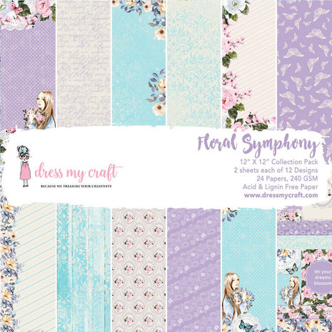 Dress My Craft Floral Symphony 12x12 Inch Paper Pad (DMCP1662) (OUTLET)