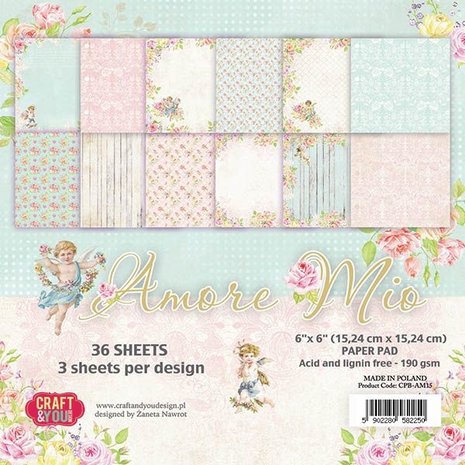 Craft & You Design Amore Mio 6x6 Inch Paper Set 190gsm (36sheets) (CPB-AM15) (DISCONTINUED) Craft & You Design Amore Mio 6x6 Inch Paper Set 190gsm (36sheets) (CPB-AM15) (DISCONTINUED)