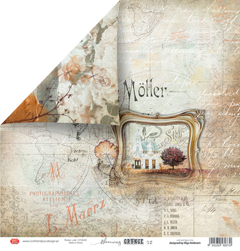 Craft & You Design Blooming Grunge 12x12 Inch Paper Set 250gsm (12sheets) (CPB-BG30) (DISCONTINUED)
