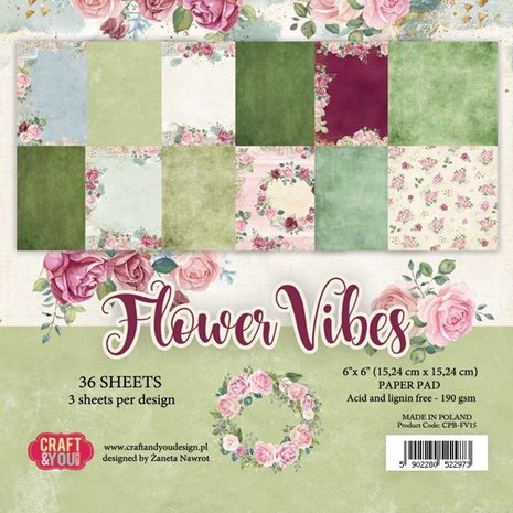 Craft & You Design Flower Vibes 6x6 Inch Paper Set 190gsm (36sheets) (CPB-FV15) (DISCONTINUED) Craft & You Design Flower Vibes 6x6 Inch Paper Set 190gsm (36sheets) (CPB-FV15) (DISCONTINUED)