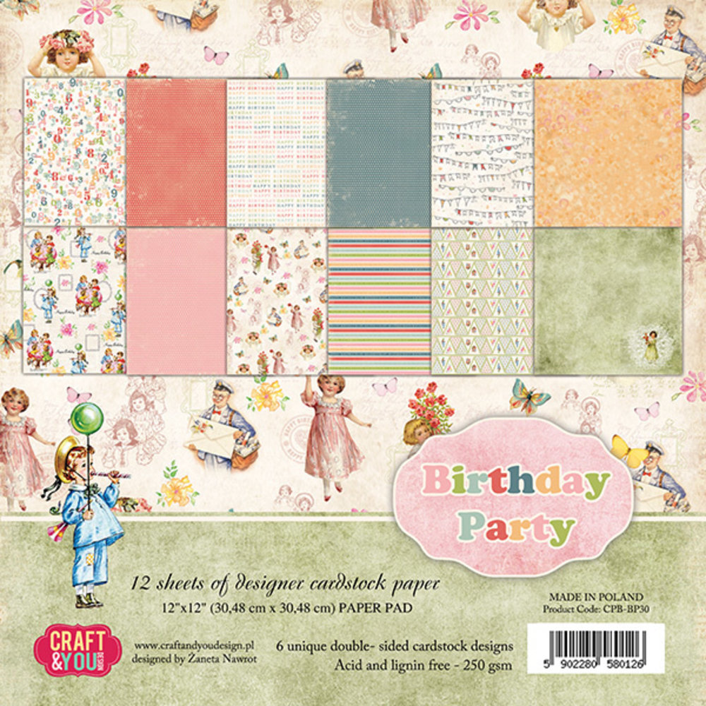 Craft & You Design Birthday Party 12x12 Inch Paper Set 250gsm (12sheets) (CPB-BP30) (DISCONTINUED) Craft & You Design Birthday Party 12x12 Inch Paper Set 250gsm (12sheets) (CPB-BP30) (DISCONTINUED)