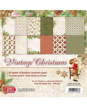 Craft & You Design Vintage Christmas 12x12 Inch Paper Set 200gsm (12sheets) (CPS-VC30) (DISCONTINUED)