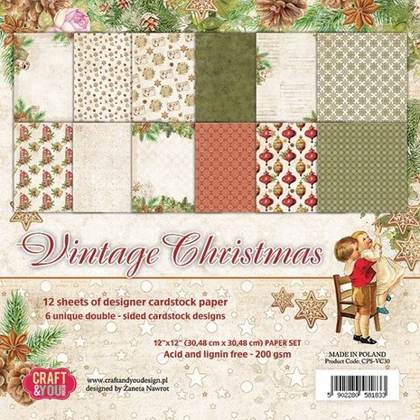 Craft & You Design Vintage Christmas 12x12 Inch Paper Set 200gsm (12sheets) (CPS-VC30) (DISCONTINUED) Craft & You Design Vintage Christmas 12x12 Inch Paper Set 200gsm (12sheets) (CPS-VC30) (DISCONTINUED)