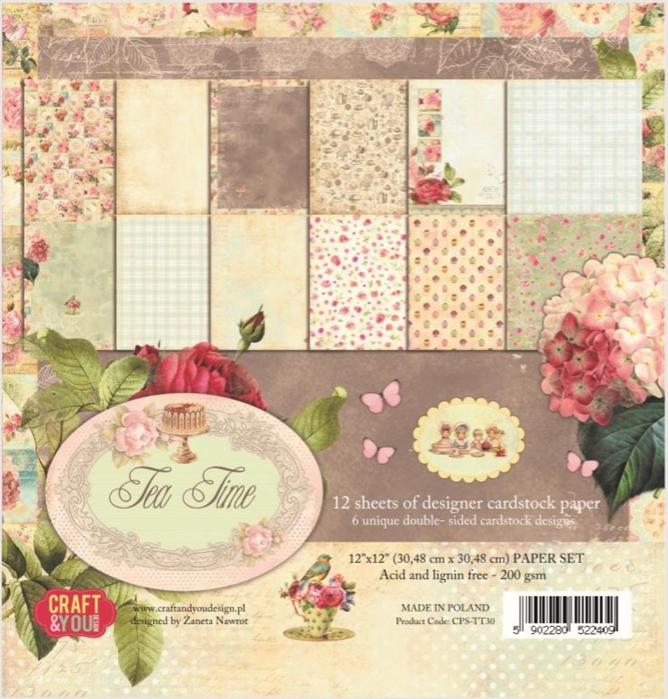 Craft & You Design Tea Time 12x12 Inch Paper Set 200gsm (12sheets) (CPS-TT30) (DISCONTINUED)