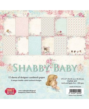 Craft & You Design Shabby Baby 12x12 Inch Paper Set 200gsm (12sheets) (CPS-SB30) (DISCONTINUED)