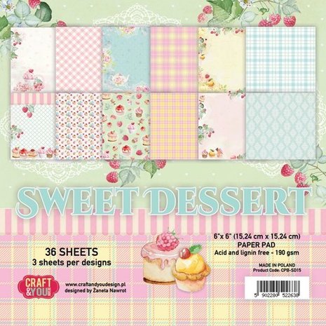 Craft & You Design Sweet Dessert 6x6 Inch Paper Set 190gsm (36sheets) (CPB-SD15) (DISCONTINUED)