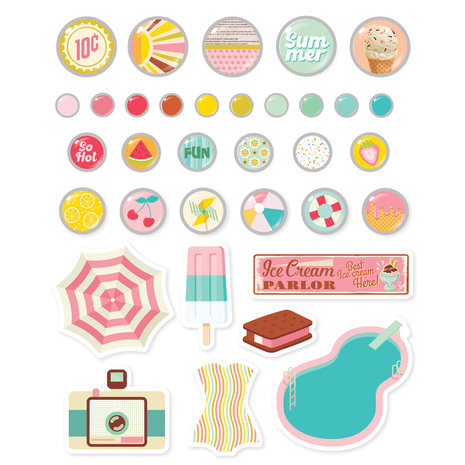 Simple Stories Retro Summer Decorative Brads (20023) (DISCONTINUED)