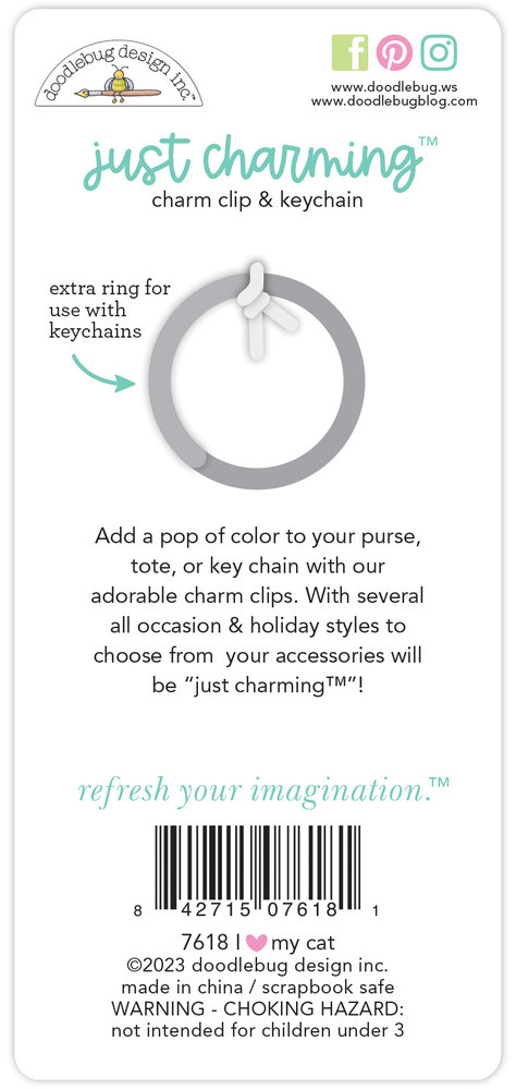 Doodlebug Design I Love My Cat Just Charming Clip & Keychain (7618) (DISCONTINUED)