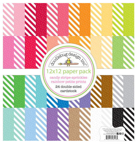 Doodlebug Design Candy Stripe-Sprinkles Rainbow 12x12 Inch Petite Prints Pack (8118) (DISCONTINUED)