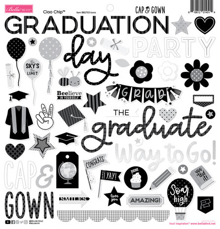 Bella BLVD Cap & Gown Ciao Chipboard Icons (BB2703) (OUTLET)