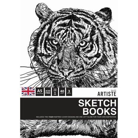 Docrafts Artiste A5 Sketchbooks Tigers (3 books) (DOA 101150) (DISCONTINUED)