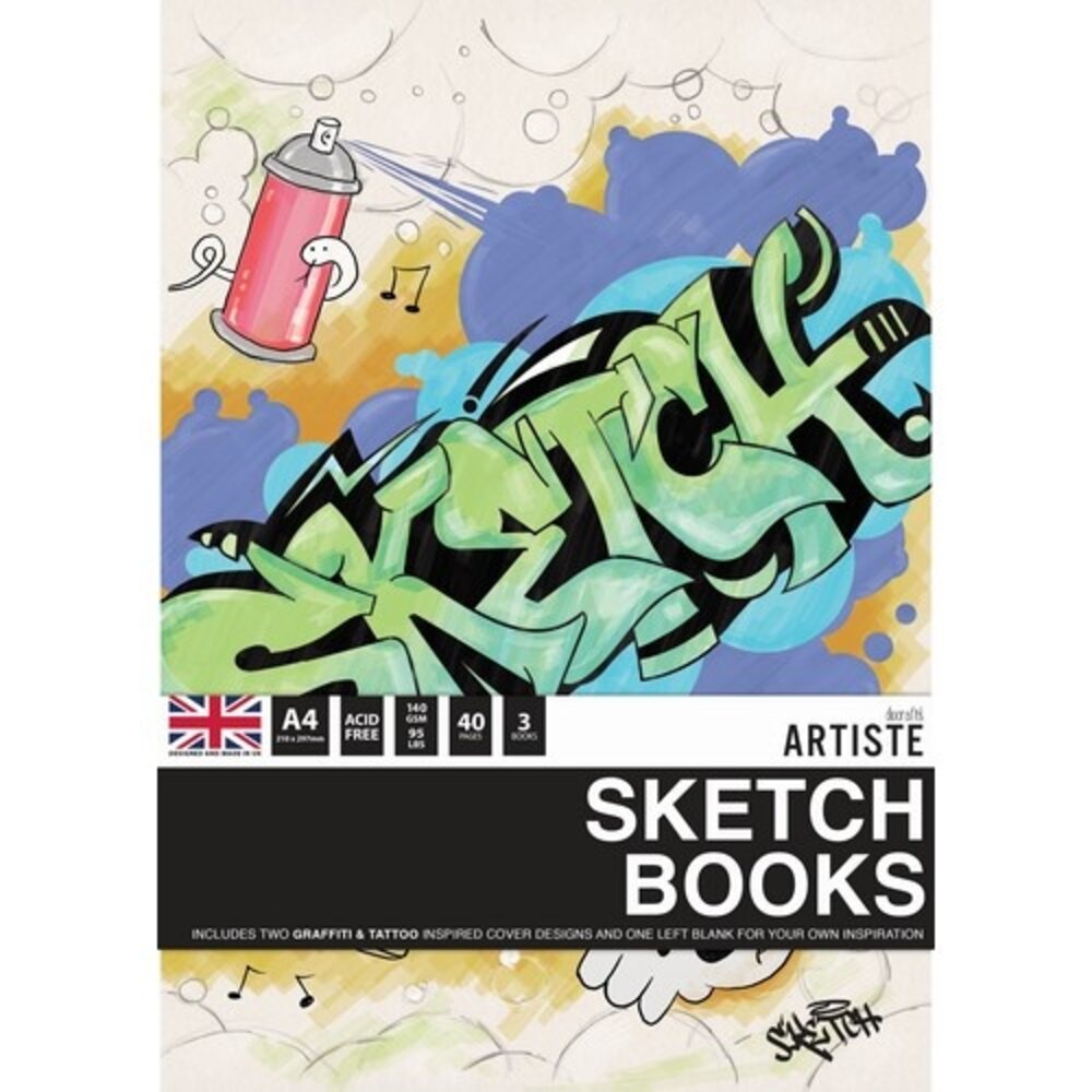 Docrafts Artiste A4 Sketchbooks Graffiti Tattoo (3 books) (DOA 101145) (DISCONTINUED)