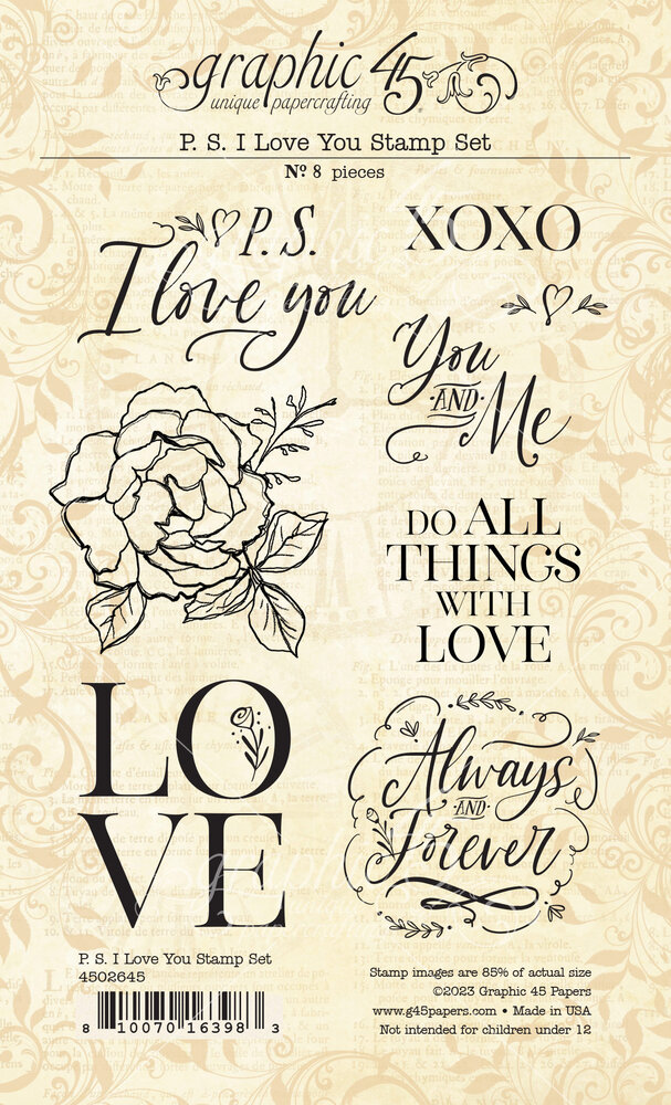 Graphic 45 P.S. I Love You Clear Stamps (4502645) (OUTLET) Graphic 45 P.S. I Love You Clear Stamps (4502645) (OUTLET)
