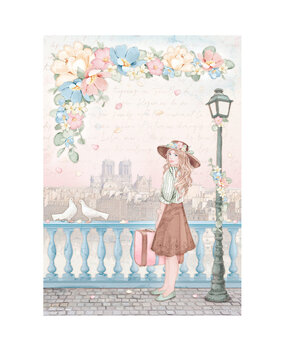 Stamperia Create Happiness Oh lá lá A4 Rice Paper Girl with Suitcase (6pcs) (DFSA4764) (DISCONTINUED)