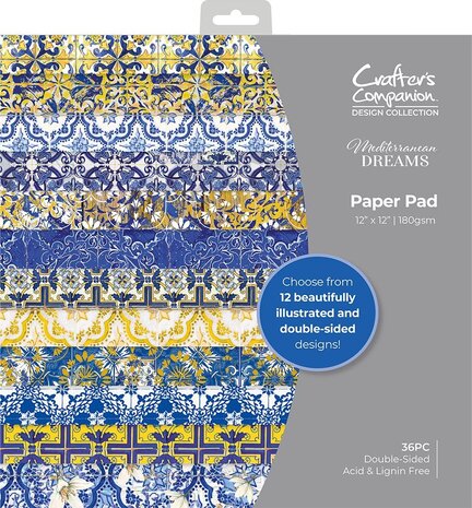 Crafter's Companion Mediterranean Dreams 12x12 Inch Paper Pad (MED-PAD12) (OUTLET)