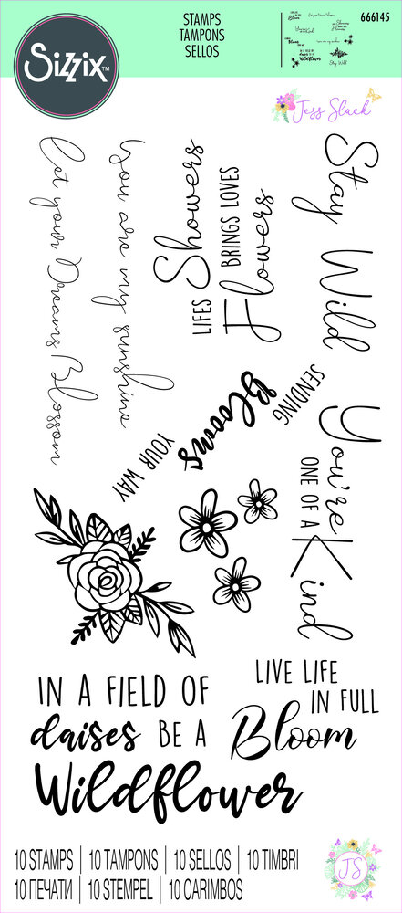 Sizzix Clear Stamps by Jess Slack Spring Bloom Sentiments (10pcs) (666145) (DISCONTINUED)